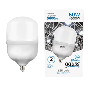 Лампа Gauss Elementary T160 60W 5600lm 6500K E27 LED 1/6