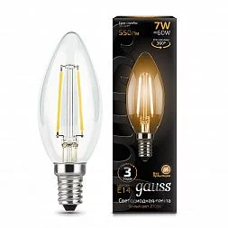 Лампа Gauss Filament Свеча 7W 550lm 2700К Е14 LED 1/10/50