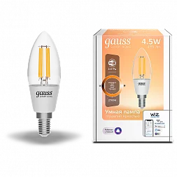 Лампа Gauss Smart Home Filament С35 4,5W 495lm 2700К E14 диммируемая LED 1/10/40