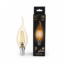 Лампа Gauss Filament Свеча на ветру 5W 400lm 2700К Е14 golden LED 1/10/50