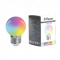 Лампа светодиодная Feron LB-37 Шарик матовый E27 1W 230V RGB быстрая смена цвета