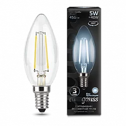 Лампа Gauss Filament Свеча 5W 450lm 4100К Е14 LED 1/10/50