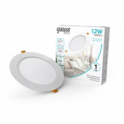 Светильник Gauss Basic Downlight круг 12W 1000m 4000K 170-260V IP20 145*26 белый LED 1/60